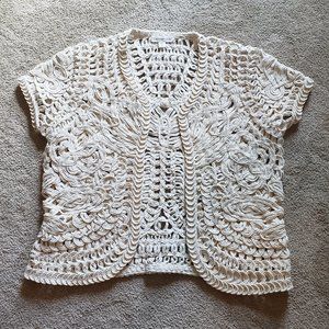Coldwater Creek Cream Crocheted Cardigan size 16
